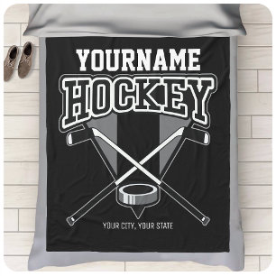 Personalised NAME Hockey Player Stick Puck Team   Fleece Blanket