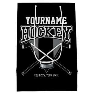 Personalised NAME Hockey Player Stick Puck Team  Medium Gift Bag