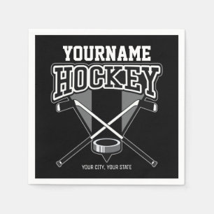 Personalised NAME Hockey Player Stick Puck Team  Napkin