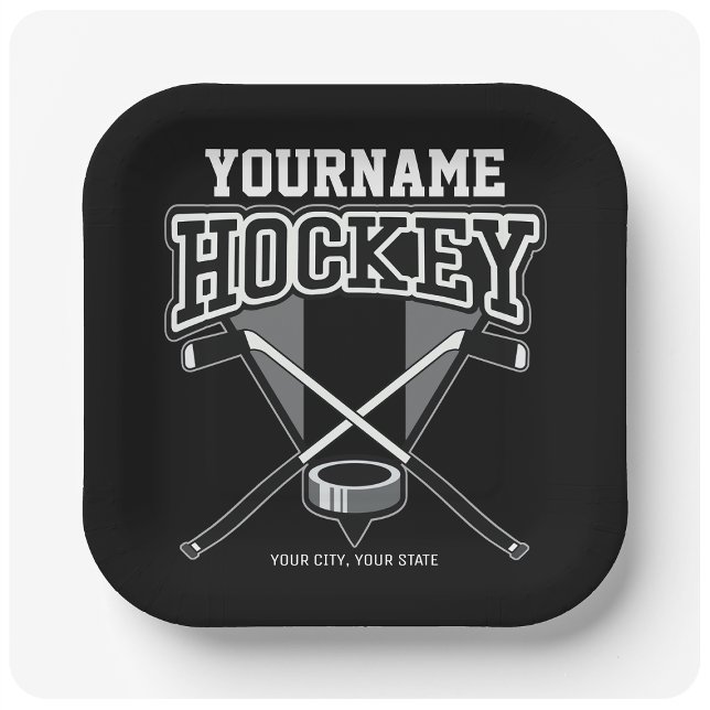 Personalised NAME Hockey Player Stick Puck Team   Paper Plate (Creator Uploaded)