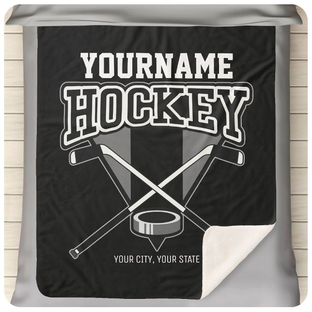 Personalised NAME Hockey Player Stick Puck Team  Sherpa Blanket (Creator Uploaded)