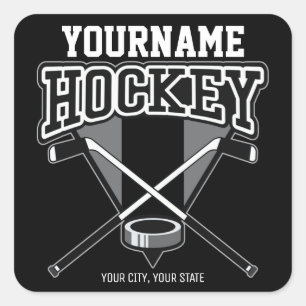 Personalised NAME Hockey Player Stick Puck Team   Square Sticker