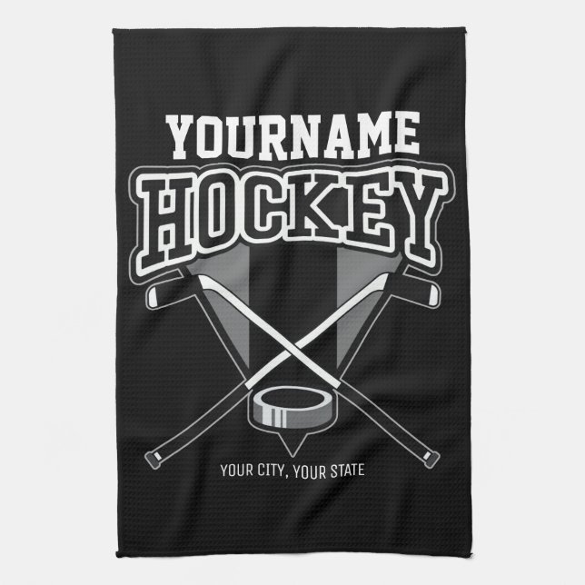Personalised NAME Hockey Player Stick Puck Team   Tea Towel (Vertical)