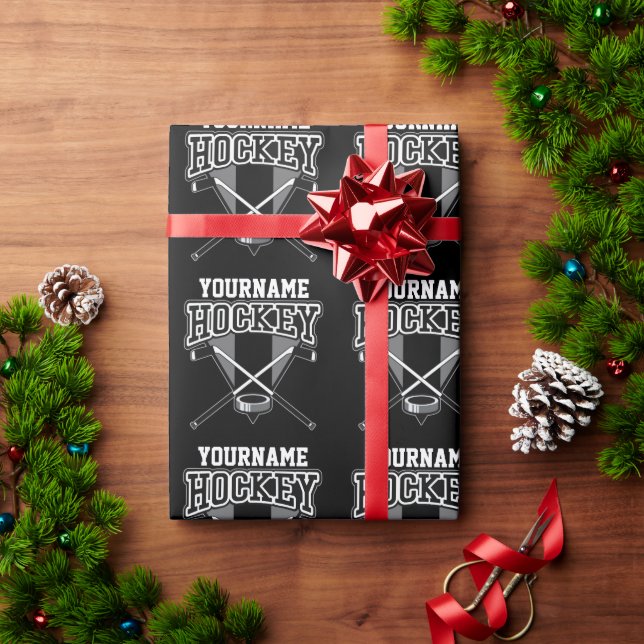 Personalised NAME Hockey Player Stick Puck Team   Wrapping Paper (Holiday Gift)