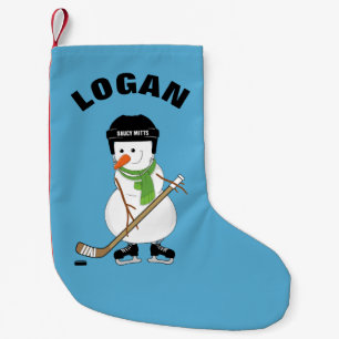 Personalised Name Hockey Snowman Christmas Small Christmas Stocking