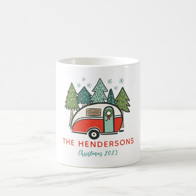 Personalised Name Holidays Red Camper Christmas Coffee Mug (Center)