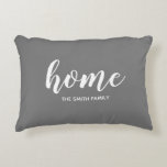 Personalised Name Home Sentiment Grey Decorative Cushion<br><div class="desc">Your family name and the word "home" in a chic script are featured on the front and back of this lumbar pillow in any colour,  we show grey. Perfect for your home decor,  your favourite chair,  or an accent in your bedroom.</div>