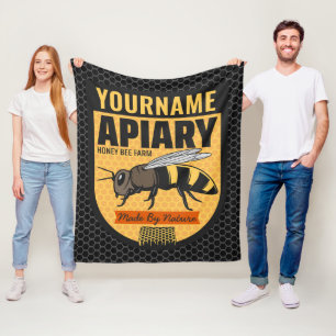 Personalised NAME Honey Bee Apiary Beehives Farm  Fleece Blanket