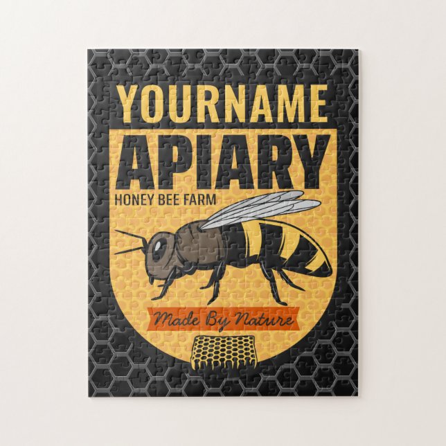 Personalised NAME Honey Bee Apiary Beehives Farm  Jigsaw Puzzle (Vertical)