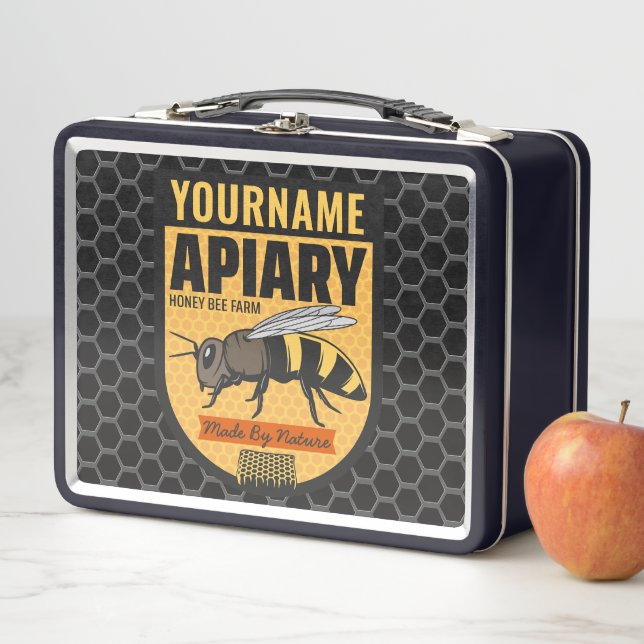 Personalised NAME Honey Bee Apiary Beehives Farm  Metal Lunch Box (In Situ)