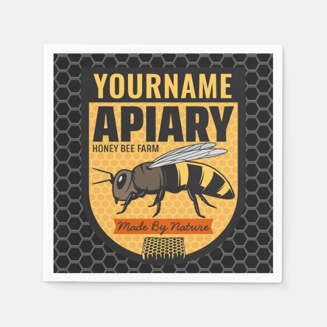 Personalised NAME Honey Bee Apiary Beehives Farm  Napkin (Front)
