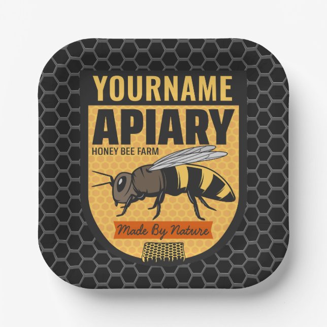 Personalised NAME Honey Bee Apiary Beehives Farm  Paper Plate (Front)