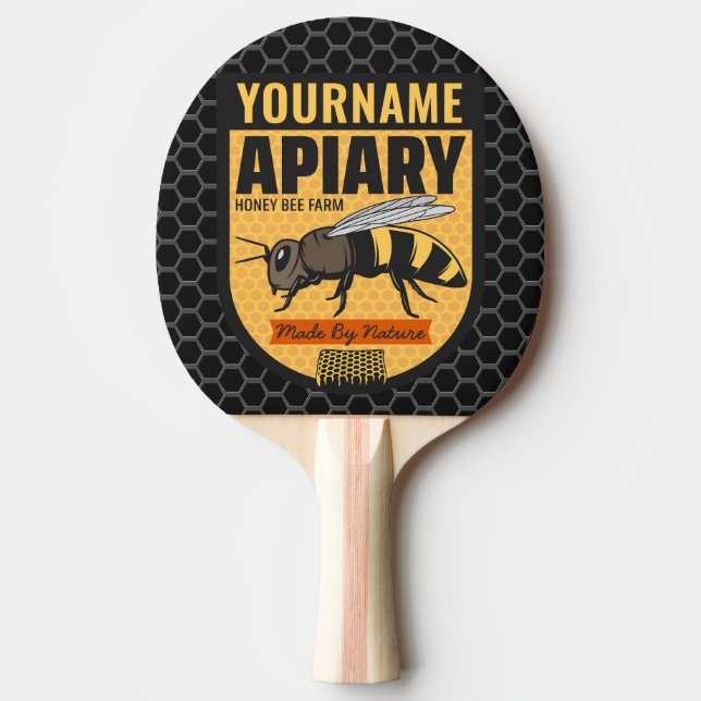 Personalised NAME Honey Bee Apiary Beehives Farm  Ping Pong Paddle (Front)