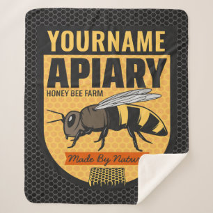 Personalised NAME Honey Bee Apiary Beehives Farm  Sherpa Blanket