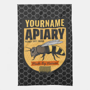 Personalised NAME Honey Bee Apiary Beehives Farm  Tea Towel