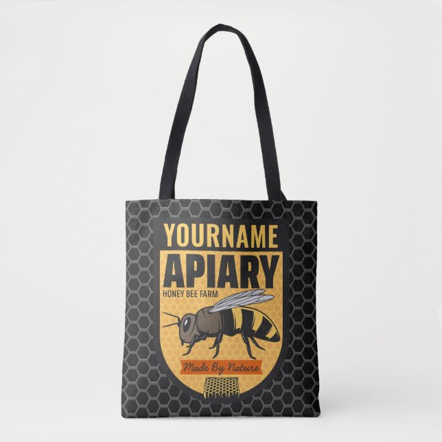 Personalised NAME Honey Bee Apiary Beehives Farm  Tote Bag (Front)
