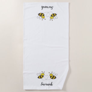 Personalised Name Honey Bees with Heart Bumblebees Beach Towel