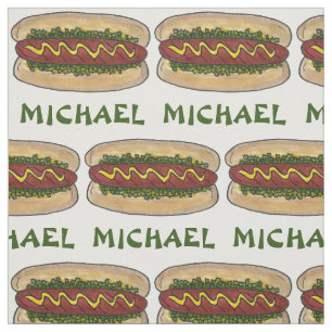Personalised Name Hot Dog Mustard Relish Picnic Fabric