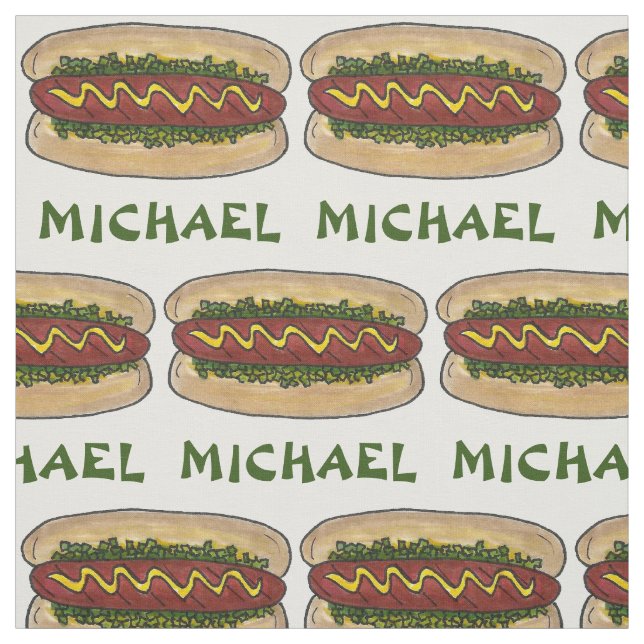 Personalised Name Hot Dog Mustard Relish Picnic Fabric (Swatch)