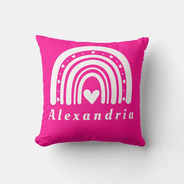 Personalised Name Hot Pink Rainbow Cushion (Front)