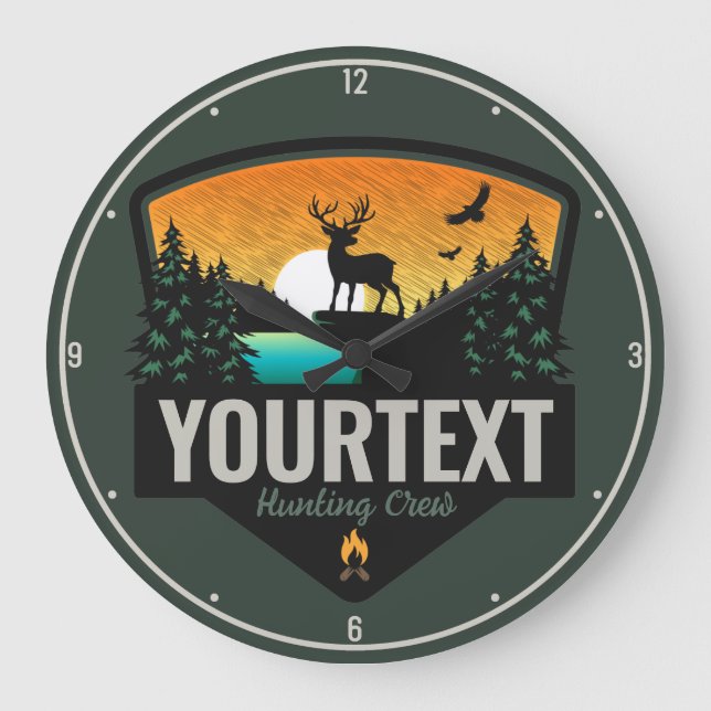 Personalised NAME Hunter Wilderness Elk Hunting Large Clock (Front)