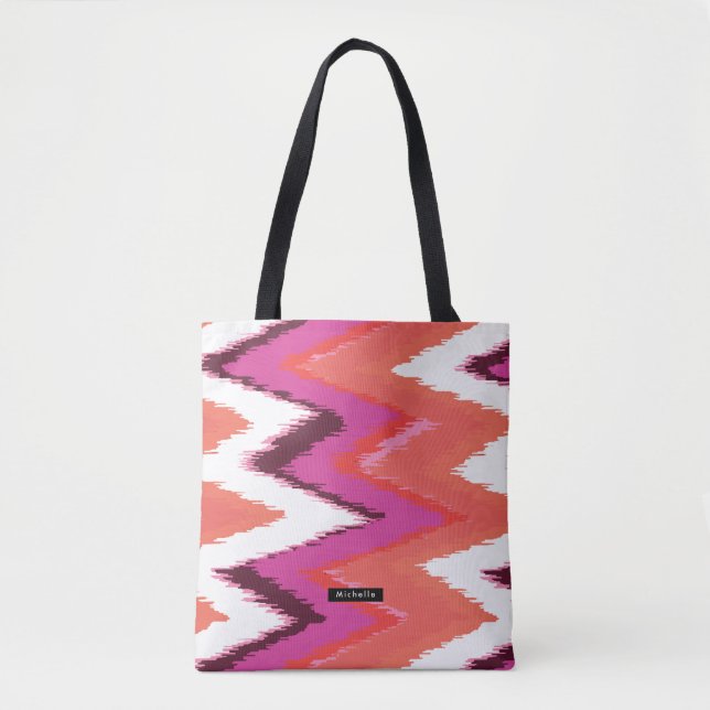 Personalised Name Ikat Chevron Pattern Bridesmaid Tote Bag (Front)