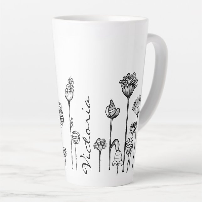 Personalised Name In The Pattern Black And White Latte Mug (Right Angle)