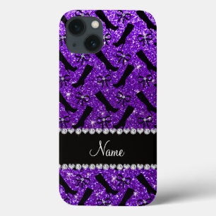 Personalised name indigo purple glitter boots bows iPhone 13 case