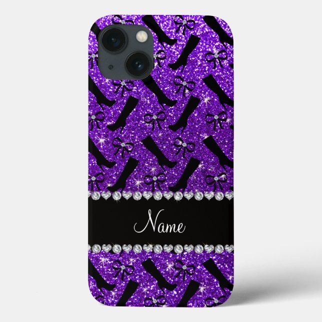 Personalised name indigo purple glitter boots bows Case-Mate iPhone case (Back)