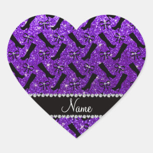 Personalised name indigo purple glitter boots bows heart sticker