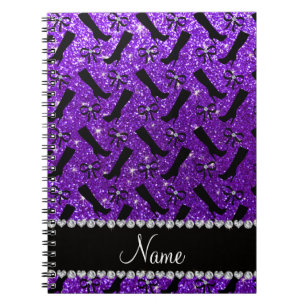 Personalised name indigo purple glitter boots bows notebook