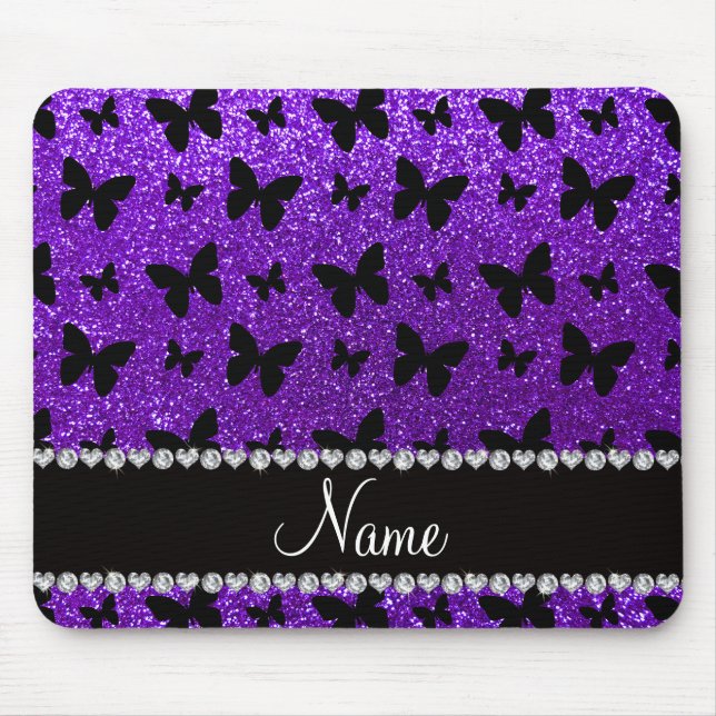 Personalised name indigo purple glitter butterfly mouse pad (Front)