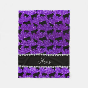 Personalised name indigo purple glitter cows fleece blanket