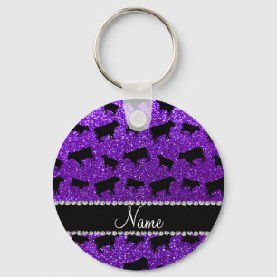 Personalised name indigo purple glitter cows key ring