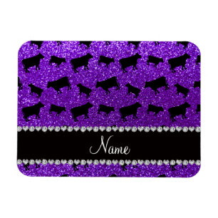 Personalised name indigo purple glitter cows magnet
