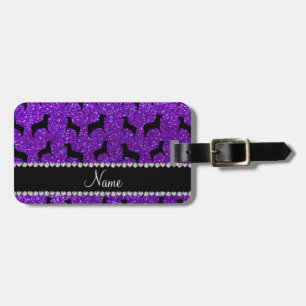 Personalised name indigo purple glitter dogs luggage tag