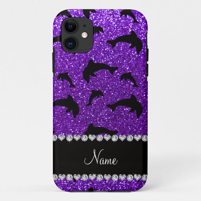Personalised name indigo purple glitter dolphins Case-Mate iPhone case (Back)