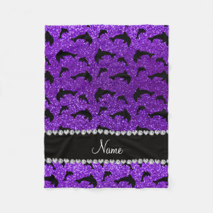 Personalised name indigo purple glitter dolphins fleece blanket