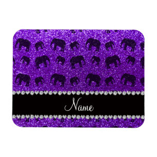 Personalised name indigo purple glitter elephants magnet
