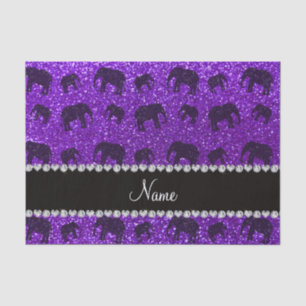 Personalised name indigo purple glitter elephants tissue paper