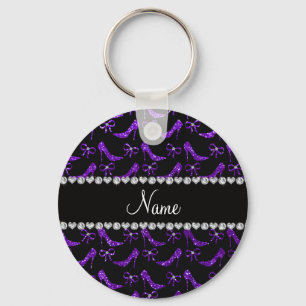 Personalised name indigo purple glitter high heels key ring
