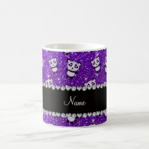 Personalised name indigo purple glitter pandas coffee mug