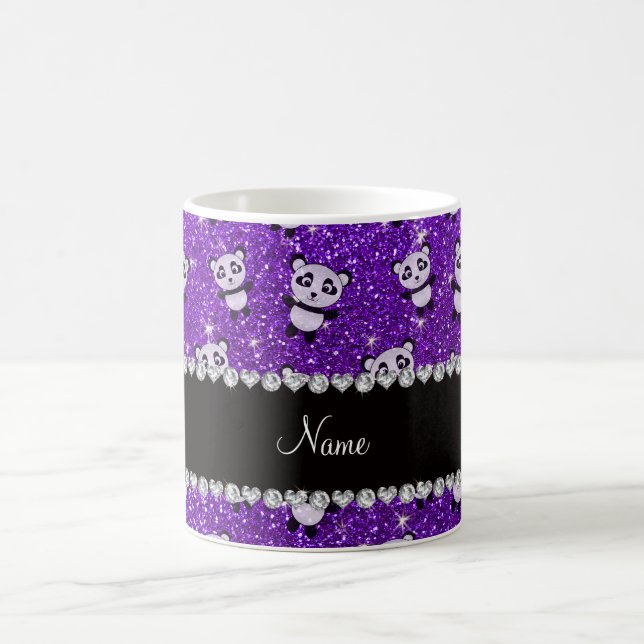 Personalised name indigo purple glitter pandas coffee mug (Center)