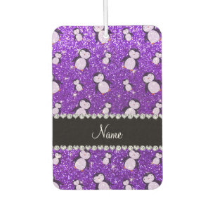 Personalised name indigo purple glitter penguins car air freshener