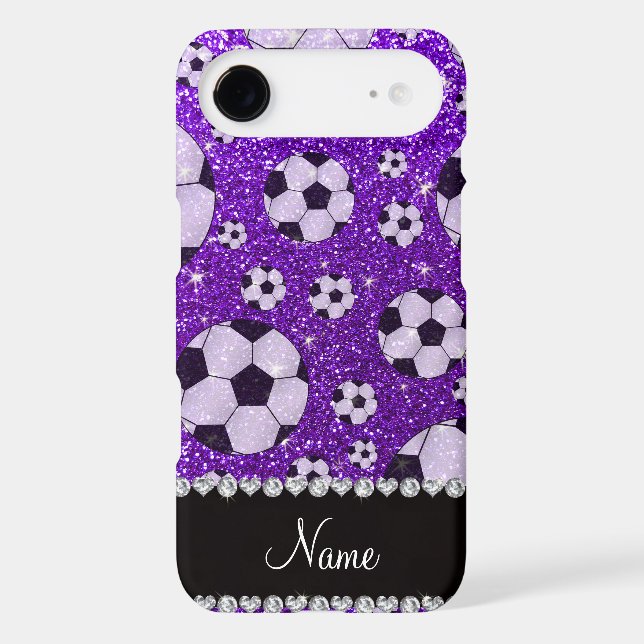 Personalised name indigo purple glitter soccer Case-Mate iPhone case (Back)
