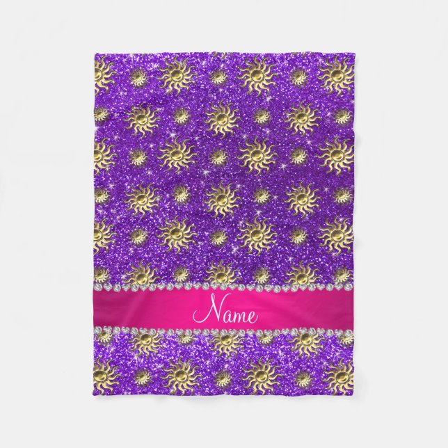 Personalised name indigo purple gold suns fleece blanket (Front)