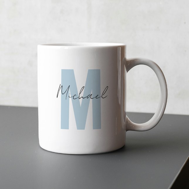 Personalised Name Initial Blue Monogram Cool Coffee Mug (Creator Uploaded)