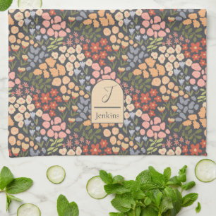 Personalised Name & Initial Floral Kitchen Towel