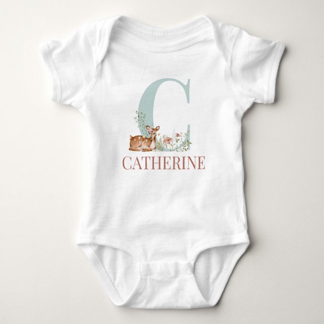 Personalised Name Initial Letter C Baby Bodysuit (Front)