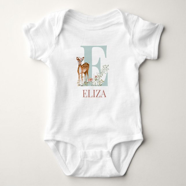 Personalised Name Initial Letter E Baby Bodysuit (Front)